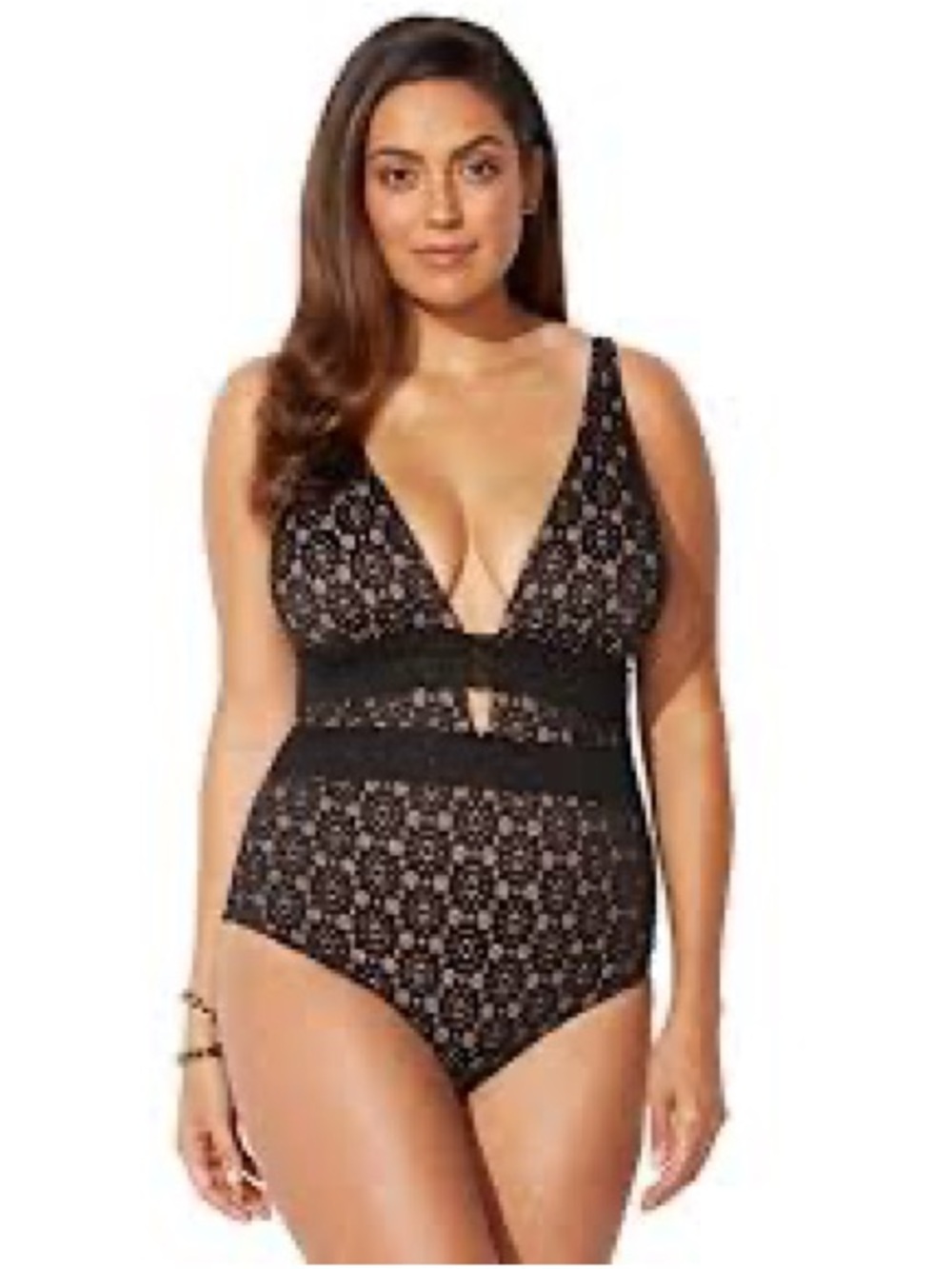 Source Unknown Black Lace One-Piece Swimsuit with Blush Lining